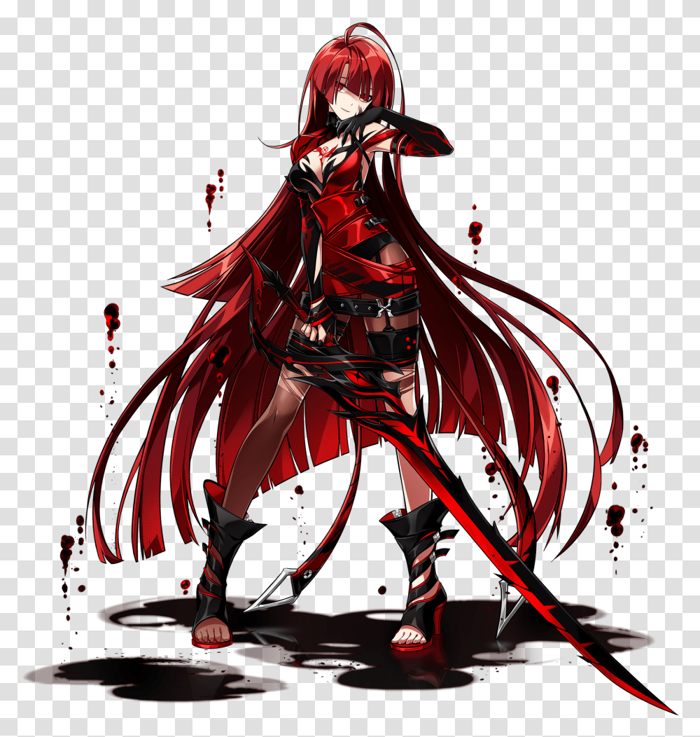 Download Bloody Queen Elsword Bloody Queen Fanart Red Hair Anime Girl, Person, Human, Clothing, Apparel Transparent Png