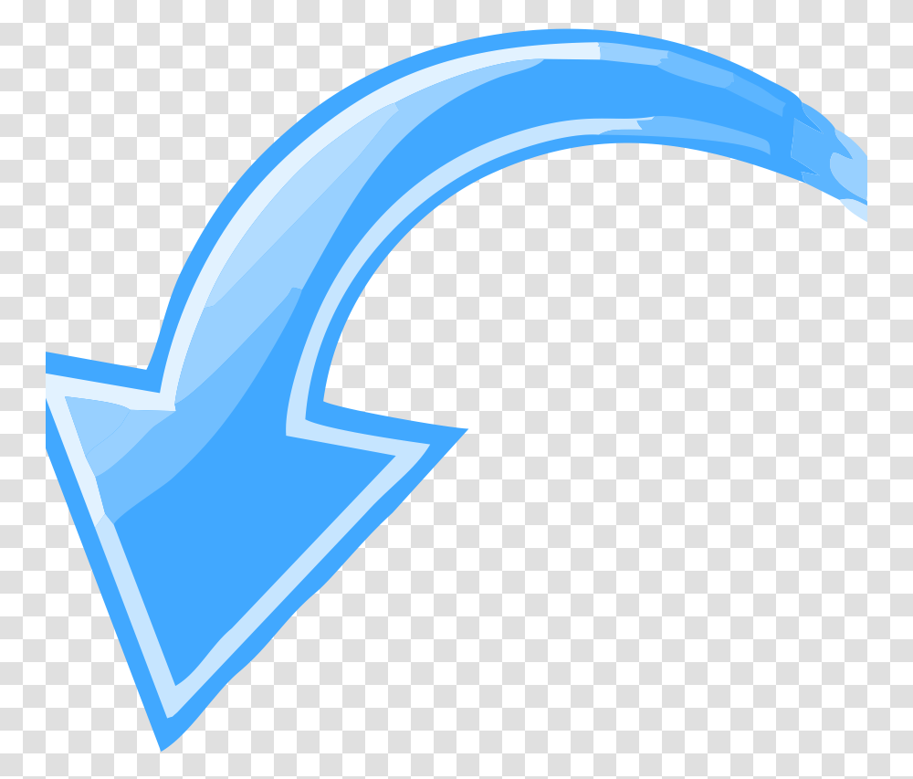 Download Blue Curved Arrow Pointing Down Left Arrow Curved Arrow Background, Soil, Tool, Hoe, Hurdle Transparent Png