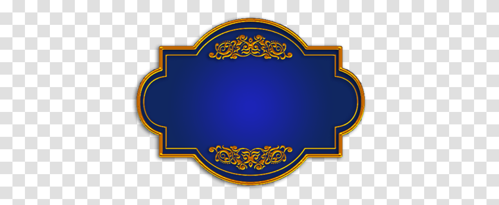 Download Blue Gold Title Board Emblem, Label, Text, Pac Man Transparent Png