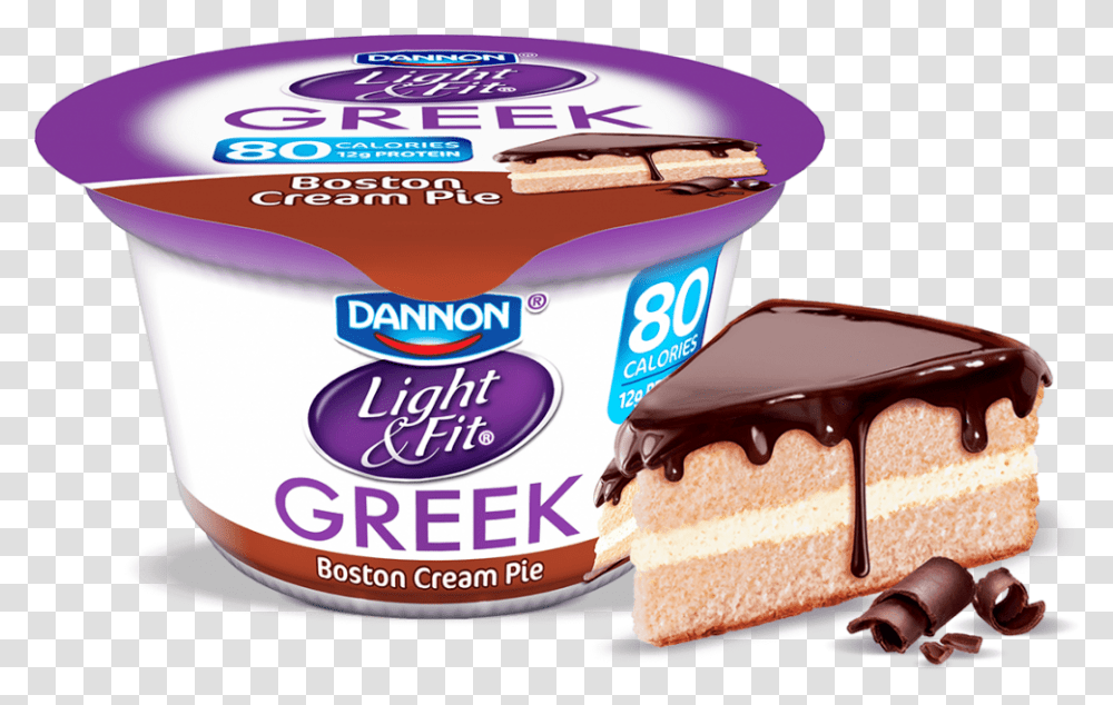 Download Boston Cream Pie Greek Yogurt Light & Fit Yogurt Dannon Light And Fit Greek Yogurt, Dessert, Food, Creme, Burger Transparent Png