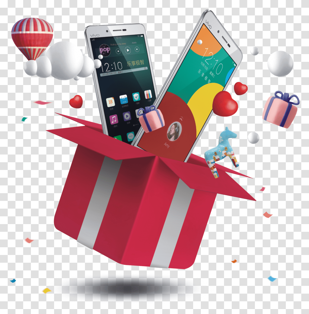 Download Box Fly Smartphone Court Gift Of Phone Hq Image Gift Box Open, Electronics, Mobile Phone, Cell Phone, Paper Transparent Png