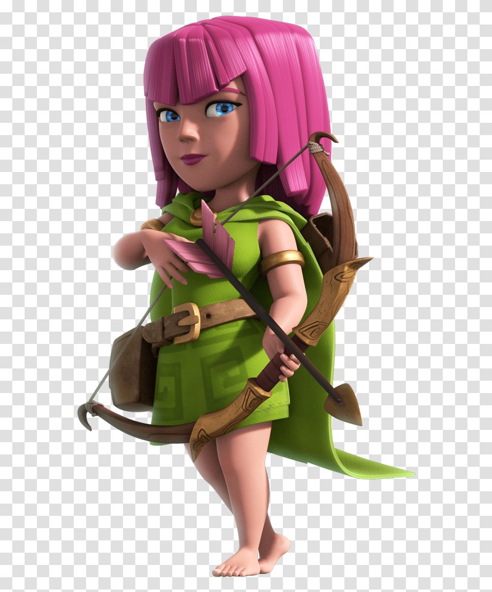 Download Brown Clash Of Character Fictional Hair Royale Hq Clash Of Clans Archer Model, Archery, Sport, Bow, Person Transparent Png