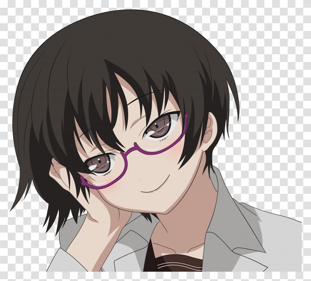 Download Brunettes Glasses Brown Eyes Anime Girl With Short Brown Hair, Manga, Comics, Book, Person Transparent Png