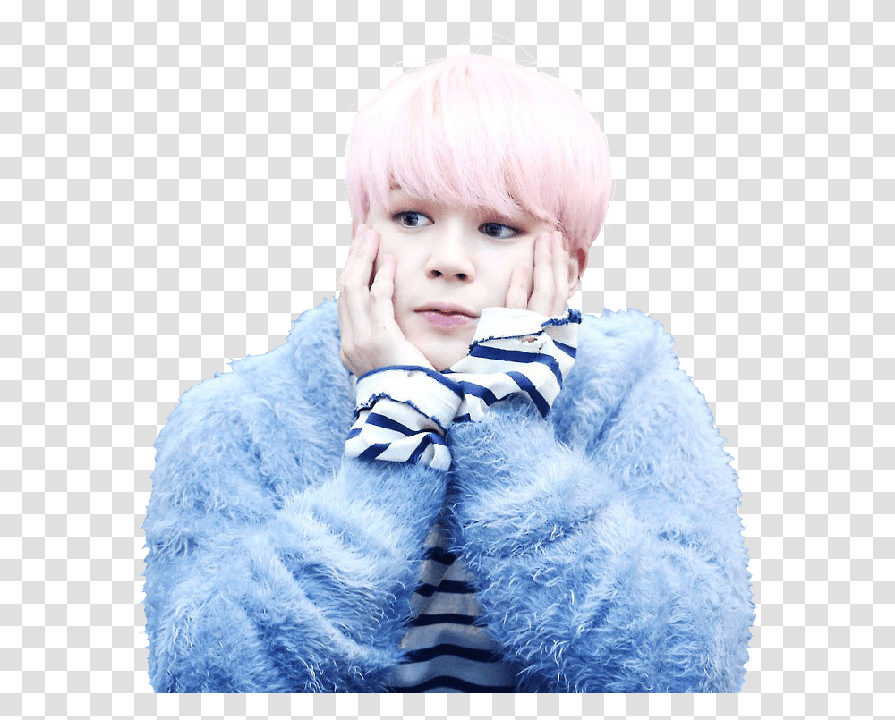 Download Bts Jimin Blue Navy Cute Pink People White Bts Jimin Cute, Clothing, Apparel, Fur, Person Transparent Png
