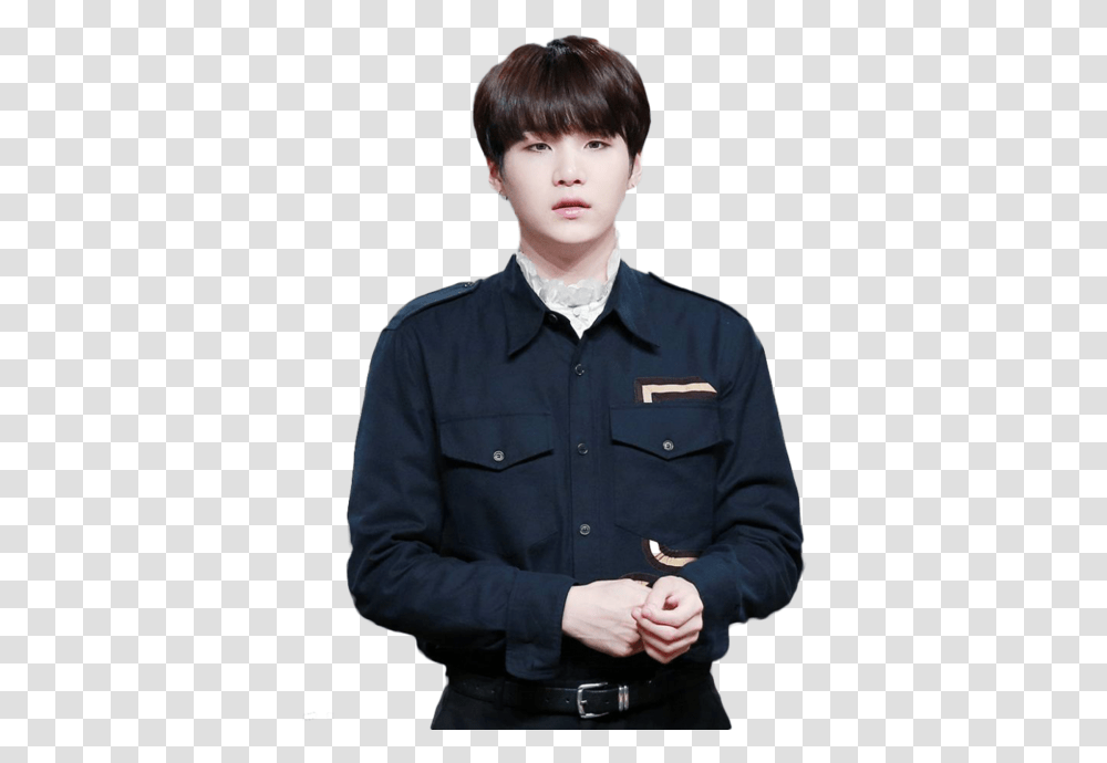 Download Bts Suga And Yoongi Image Bts Love Yourself Bts Suga Background, Person, Clothing, Military Uniform, Shirt Transparent Png