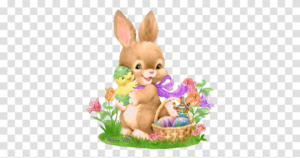 Download Bunny Hold Chick Cute Easter Bunny Full Happy Easter Cute Bunny, Toy, Figurine, Doll Transparent Png