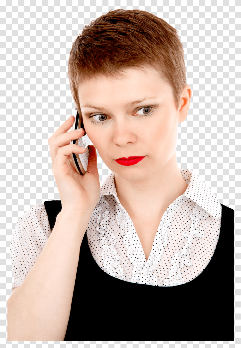 Download Business Woman Business Woman With Phone, Person, Face, Lipstick, Cosmetics Transparent Png