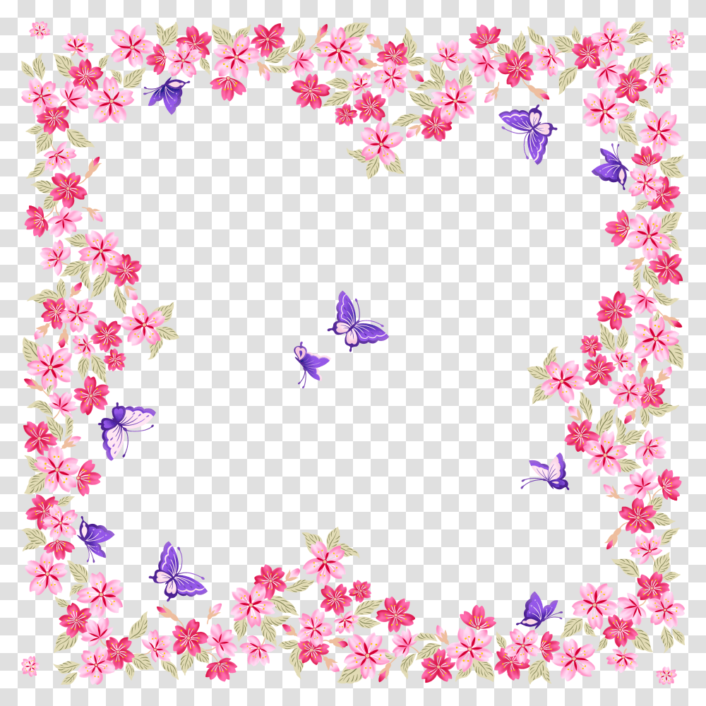 Download Butterfly Color Frame Pink Flower Free Hq Image Border Butterflies And Flowers Transparent Png