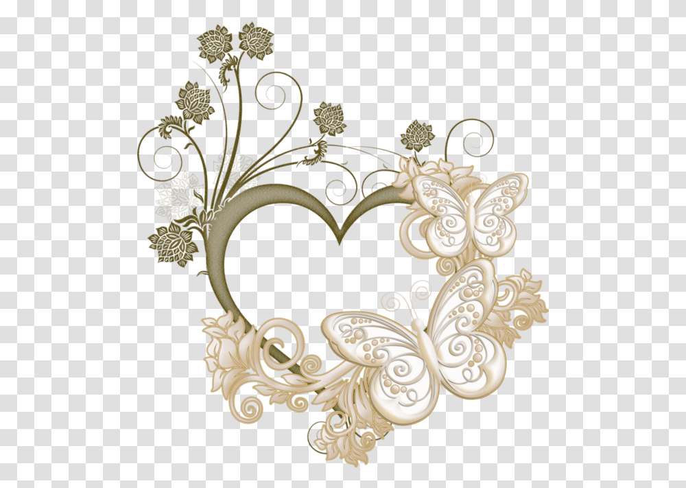 Download Butterfly Heart Frame Love Picture Free Clipart Hq Golden Heart Frame, Graphics, Floral Design, Pattern, Lace Transparent Png