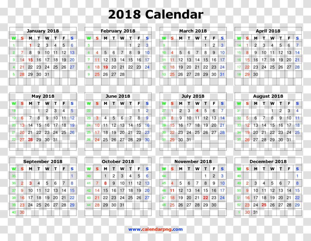 Download Calendar 2018 Free Download For Designing Whole Year Calendar 2018, Number, Clock Transparent Png