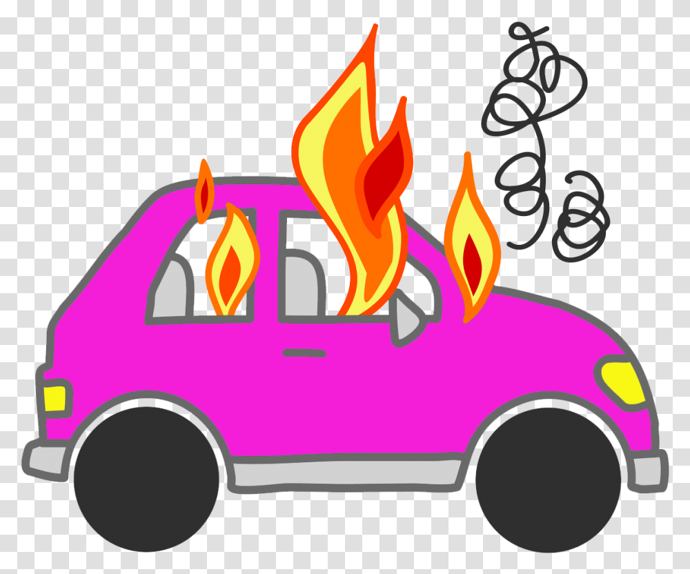 Download Cars Car On Fire Cartoon Full Car On Fire Clipart, Vehicle, Transportation, Flame, Food Transparent Png