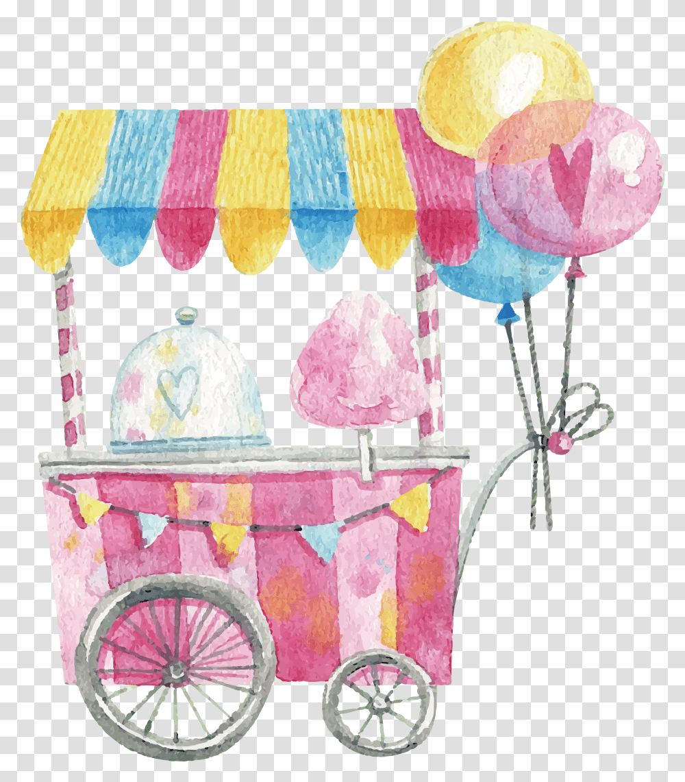 Download Cart Watercolor Candy Cotton Lollipop Hand Painted Cotton Candy Watercolor, Wheel, Machine, Transportation, Vehicle Transparent Png
