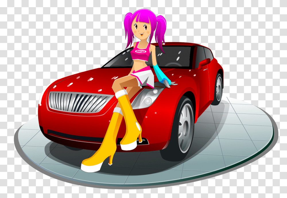 Download Cartoon Girl Clip Art Girl In Car Clipart Girl With Car Cartoon, Vehicle, Transportation, Person, Female Transparent Png