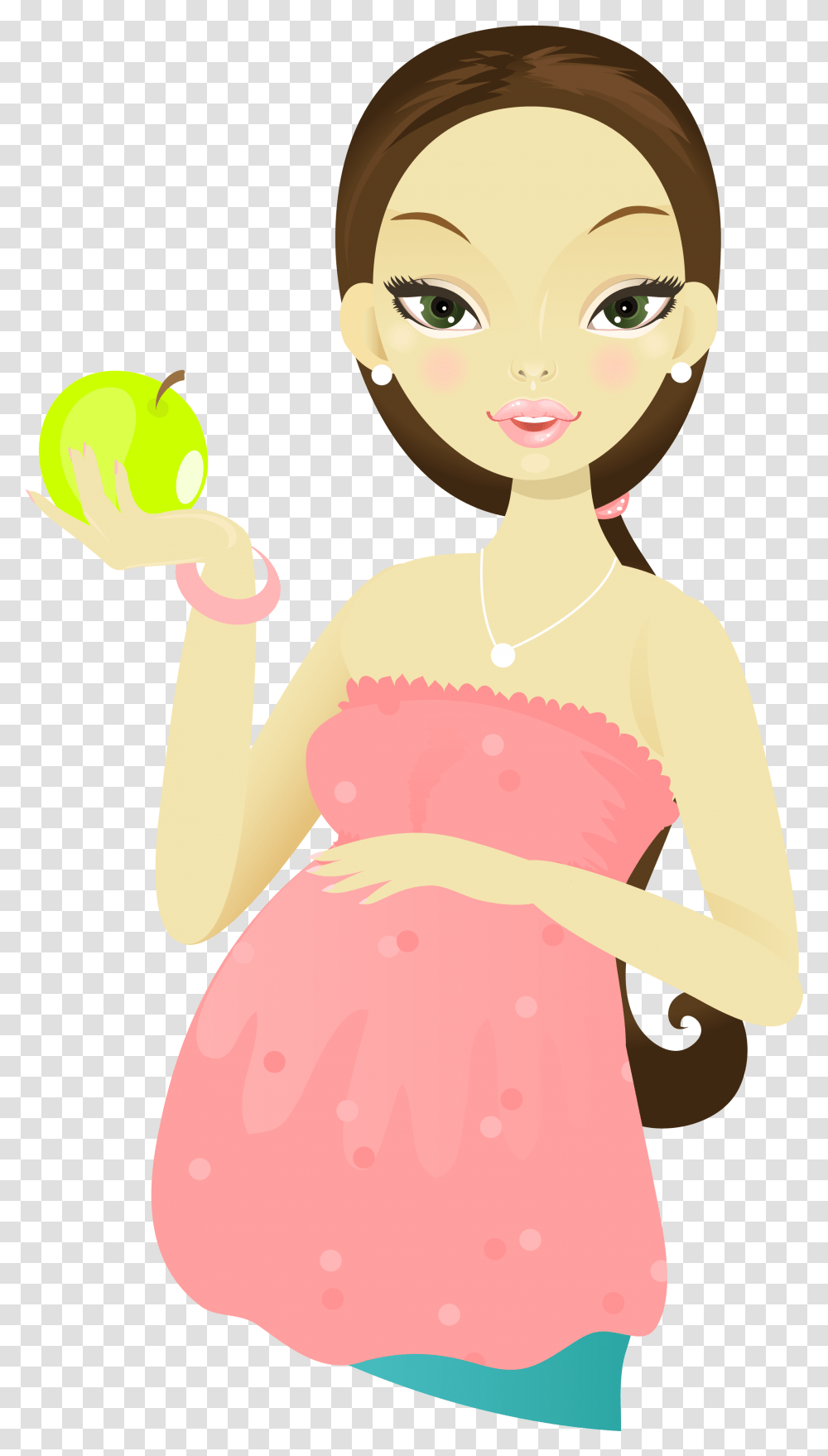 Download Cartoon Woman Mother Holding Apple Transprent Cartoon Pregnant Woman, Rattle, Dress, Clothing, Apparel Transparent Png