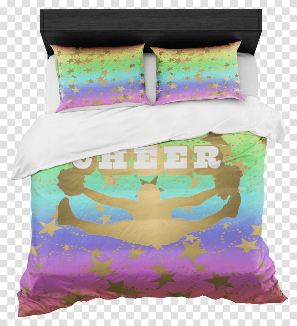 Download Cheer Silhouette With Stars In Gold And Rainbow Duvet Cover, Pillow, Cushion, Diaper, Bag Transparent Png