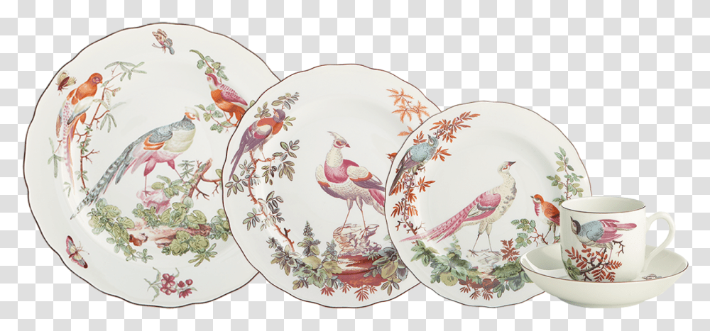 Download Chelsea Bird 5 Pc Place Porcelain, Art, Pottery, Animal, Saucer Transparent Png