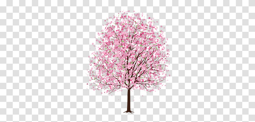 Download Cherry Blossom Tree Cartoon Cherry Blossom Tree, Plant, Flower, Light, Pattern Transparent Png