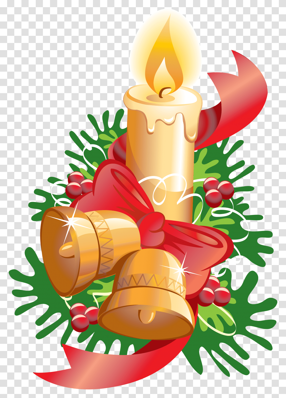 Download Christmas Candle's Image For Free Christmas Candle With Bells, Graphics, Art, Scroll, Wreath Transparent Png