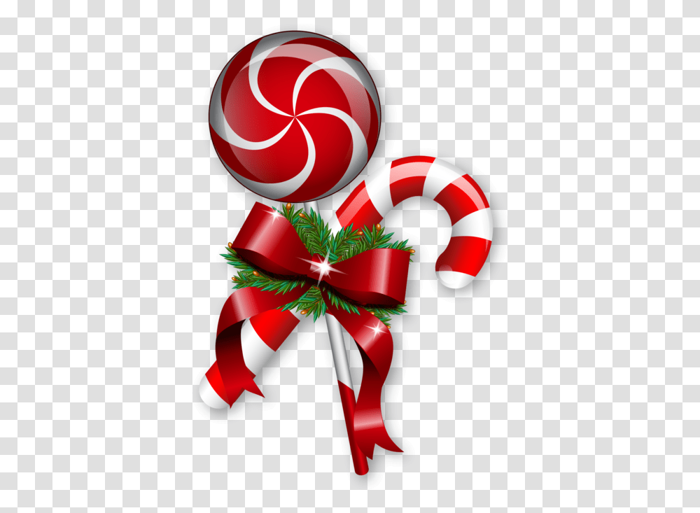 Download Christmas Lollipop And Sugar Cane With A Red Bow Christmas Lollipop Clipart, Food, Sweets, Confectionery Transparent Png