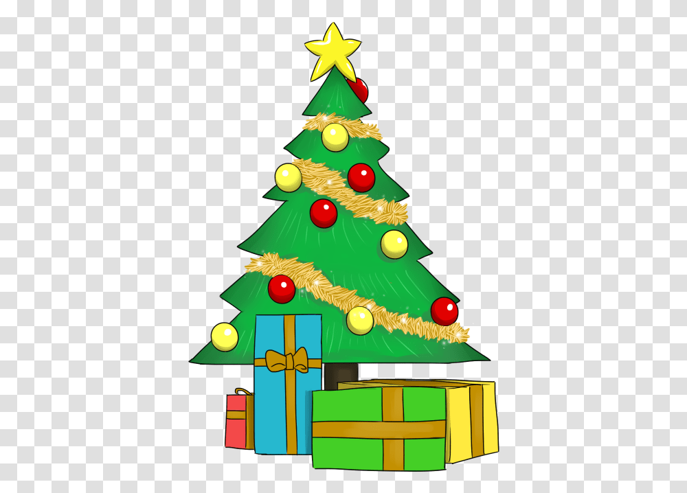 Download Christmas Tree With Presents Clipart Christmas Clipart Christmas Tree And Presents, Plant, Ornament, Star Symbol Transparent Png