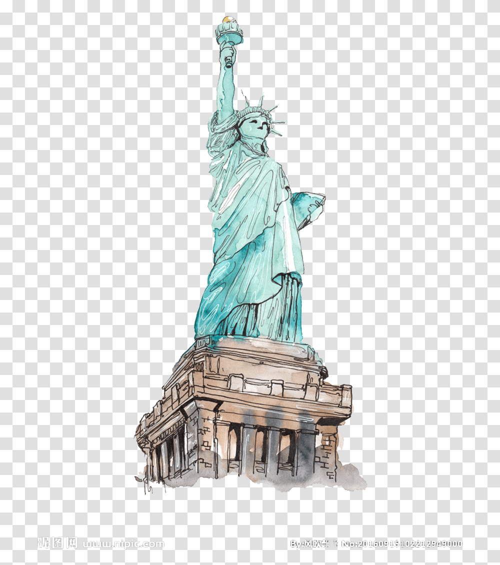 Download Classical Of Photography Site Liberty Historic Statue Of Liberty Watercolor, Sculpture, Art, Monument, Architecture Transparent Png