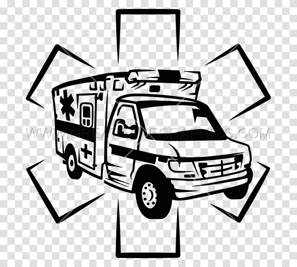 Download Clip Art Black And White Ambulance Clipart Ambulance, Van, Vehicle, Transportation, Lawn Mower Transparent Png