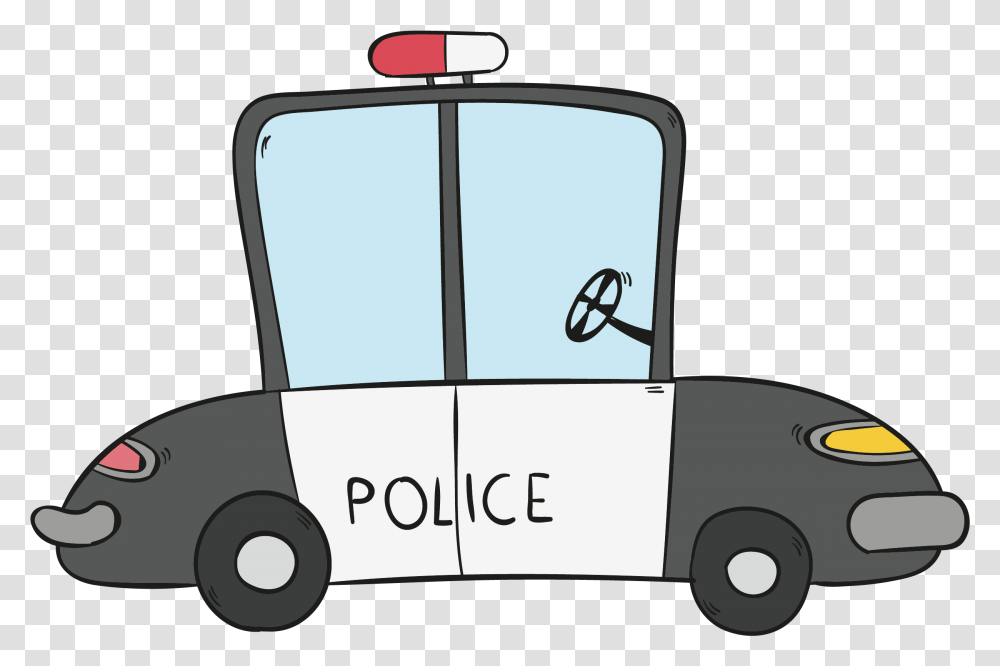 Download Clipart Library Car Hand Painted Police Cartoon Police Car, Vehicle, Transportation, Lawn Mower, Tool Transparent Png