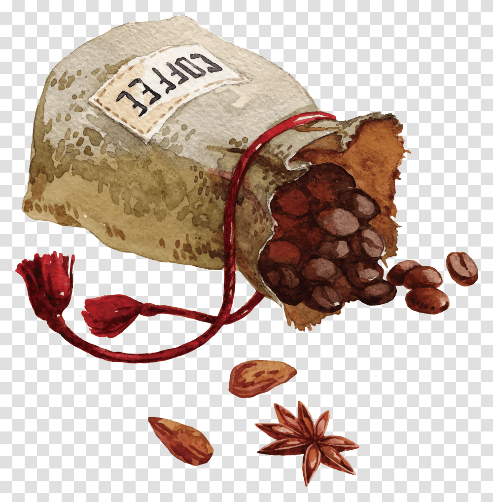 Download Coffee Bean Cafe Watercolor Painting Watercolor Coffee Bean Watercolor, Fungus, Sack, Bag, Bomb Transparent Png