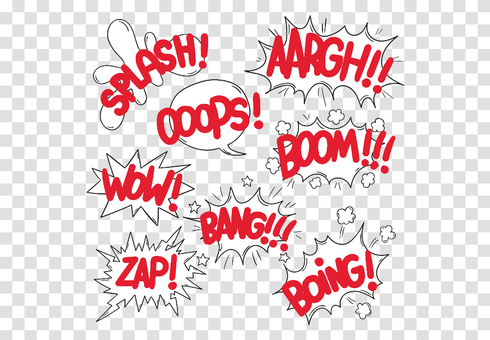 Download Comic Explosion Cloud Dialog Background Red Onomatopoeia, Symbol, Text, Graphics, Art Transparent Png