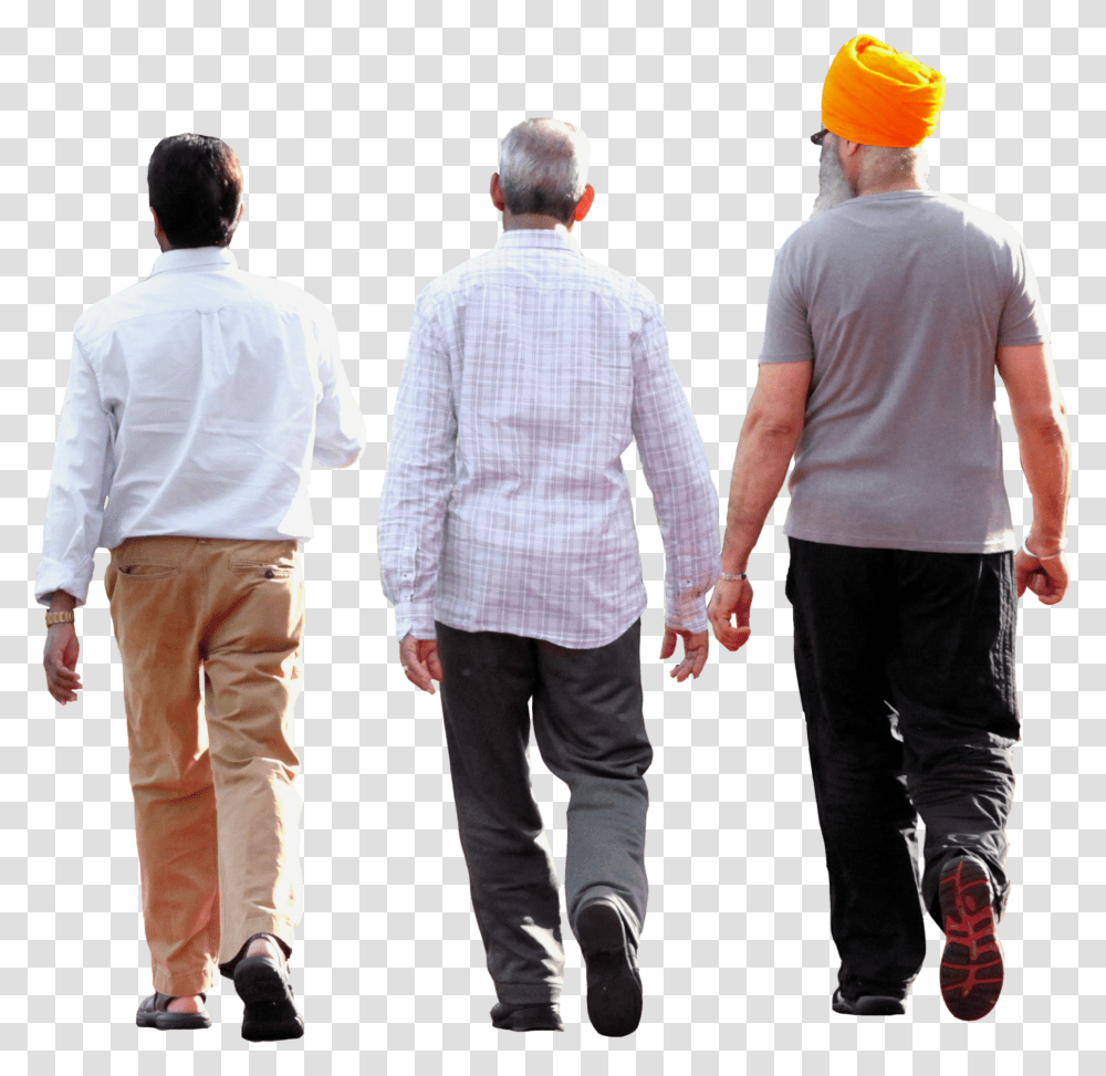 Download Cropped Three Men Walking Human Background, Person, Clothing, Hand, Pants Transparent Png