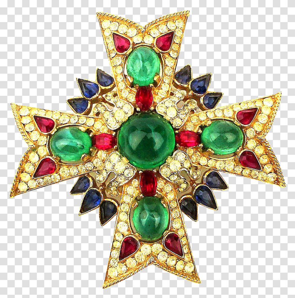 Download Crown Trifari Jewels Of India Maltese Cross Pin Bp Logo, Jewelry, Accessories, Accessory, Brooch Transparent Png