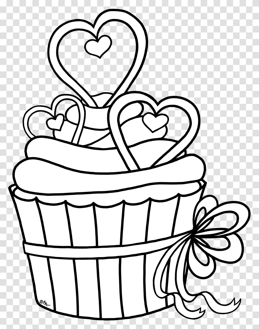 Download Cupcake Outline Clipart Heart Cupcake Coloring Heart Cupcake Coloring Pages, Cream, Dessert, Food, Creme Transparent Png