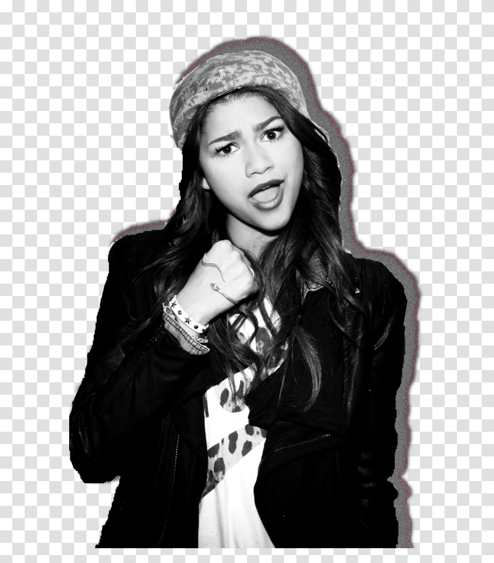 Download Da A Preto Zendaya Black And White, Clothing, Apparel, Jacket, Coat Transparent Png