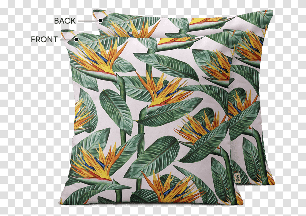 Download Dailyobjects Bird Of Paradise Leaves 12 Cushion Kussen Groen En Oranje, Art, Plant, Floral Design, Pattern Transparent Png