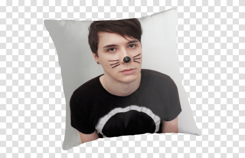 Download Dan Howell Twitter Icon Cushion Image With No Crew Neck, Pillow, Person, Human, Face Transparent Png