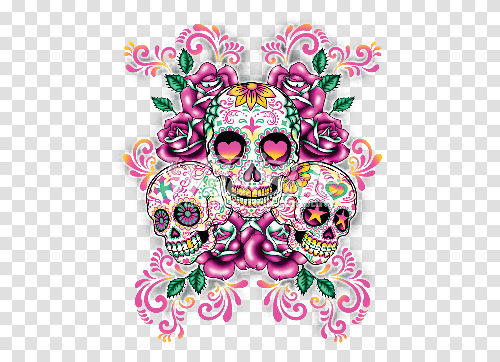 Download Day Of The Dead Wallpaper Hd Backgrounds Sugar Skulls With Flowers, Doodle, Drawing, Art, Graphics Transparent Png