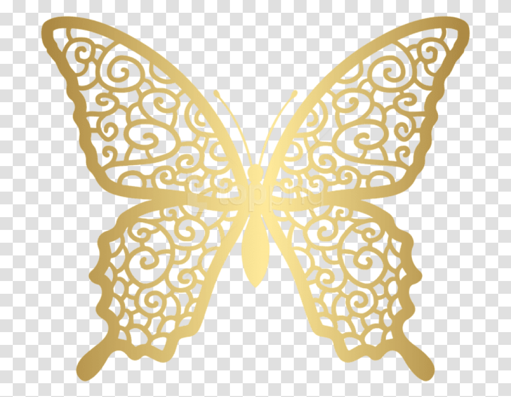 Download Decorative Free Gold Butterfly Clipart Free, Lace, Panther, Wildlife, Mammal Transparent Png