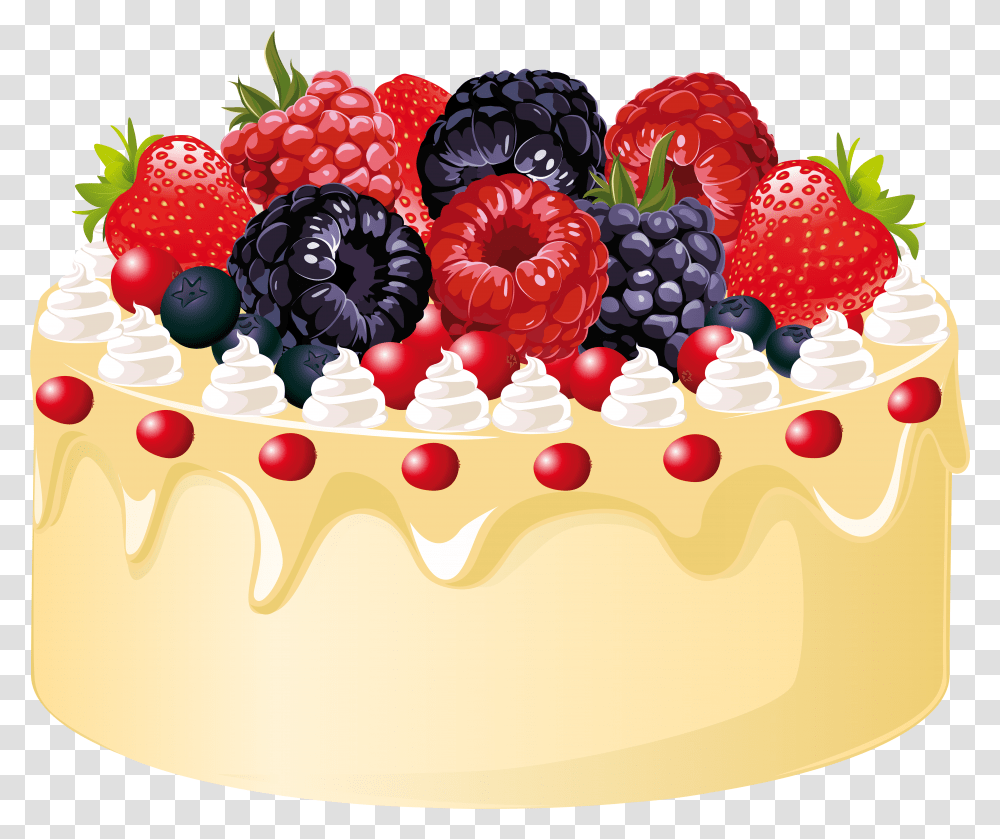 Download Dessert Clipart Fruit Cake Fruit Cake Clipart Fruits Birthday Cake Clipart, Food, Raspberry, Plant, Sweets Transparent Png