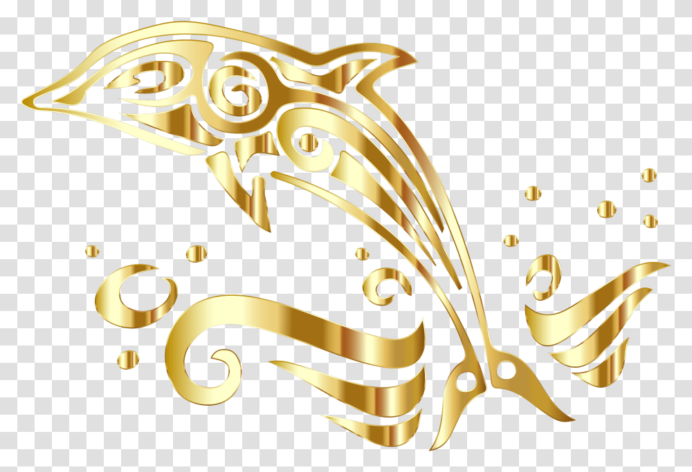 Download Dolphin Clipart Tribal Background Dolphin Gold Logo, Graphics, Floral Design, Pattern, Text Transparent Png