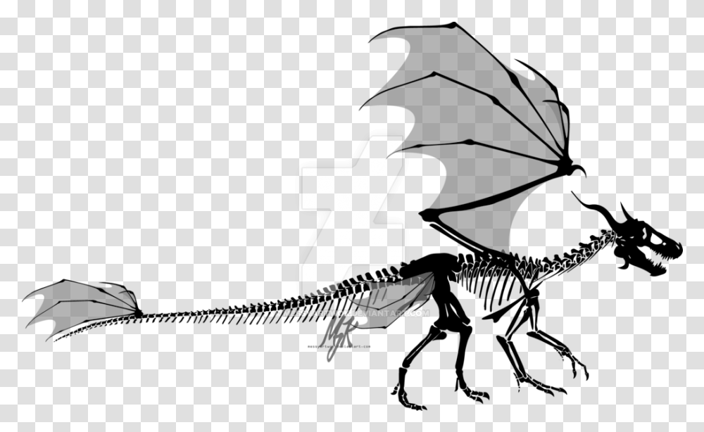 Download Dragon Skeleton Silhouette By Messyartwok Dragon Dragon Skeleton Background, Leaf, Plant, Bird, Animal Transparent Png