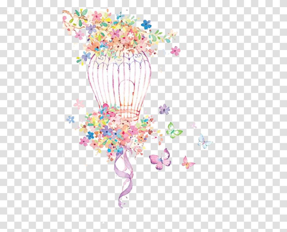 Download Drawing Wallpapers Watercolor Birdcage With Flowers Watercolour, Graphics, Art, Floral Design, Pattern Transparent Png