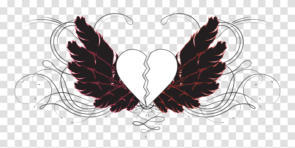Download Drawn Broken Heart Emo Broken Heart Drawing Broken Heart Wings, Pattern, Ornament, Fractal, Graphics Transparent Png