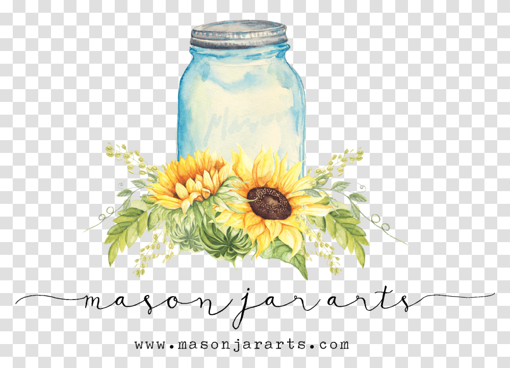 Download Drawn Mason Jar Sunflower Sunflower Mason Jar Clip Art, Plant, Honey Bee, Insect, Invertebrate Transparent Png