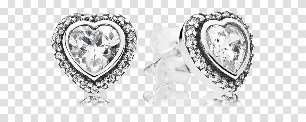 Download Earrings Pandora Button 290736cz Woman Silver Heart Sparkling, Accessories, Accessory, Jewelry, Diamond Transparent Png