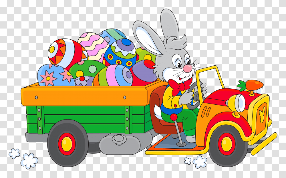 Download Egg Truck Decorating With Bunny Easter Clipart Easter Bunny In A Car, Fire Truck, Vehicle, Transportation, Mammal Transparent Png
