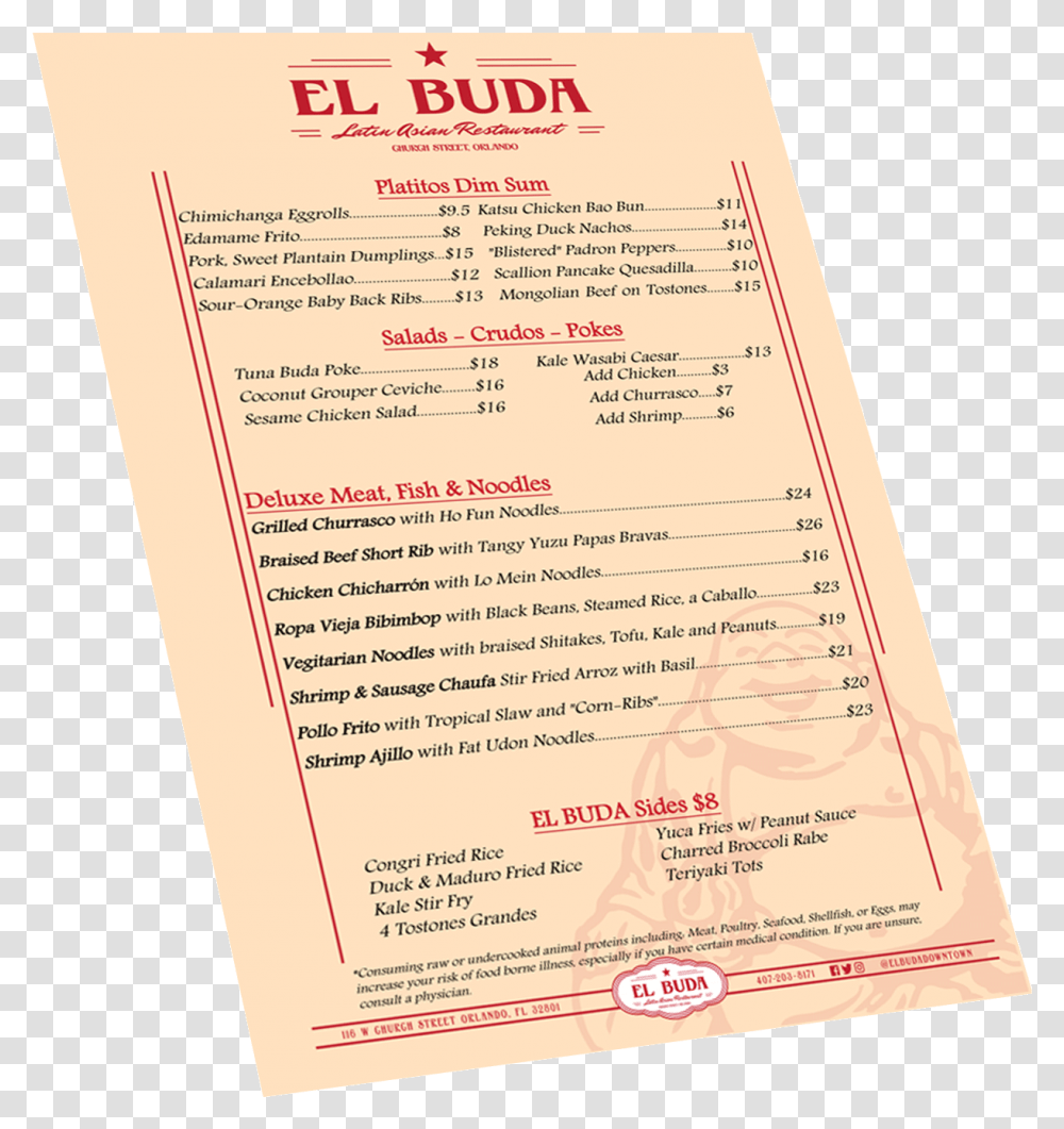 Download El Buda Menu Graphic Document, Text, Flyer, Poster, Paper Transparent Png