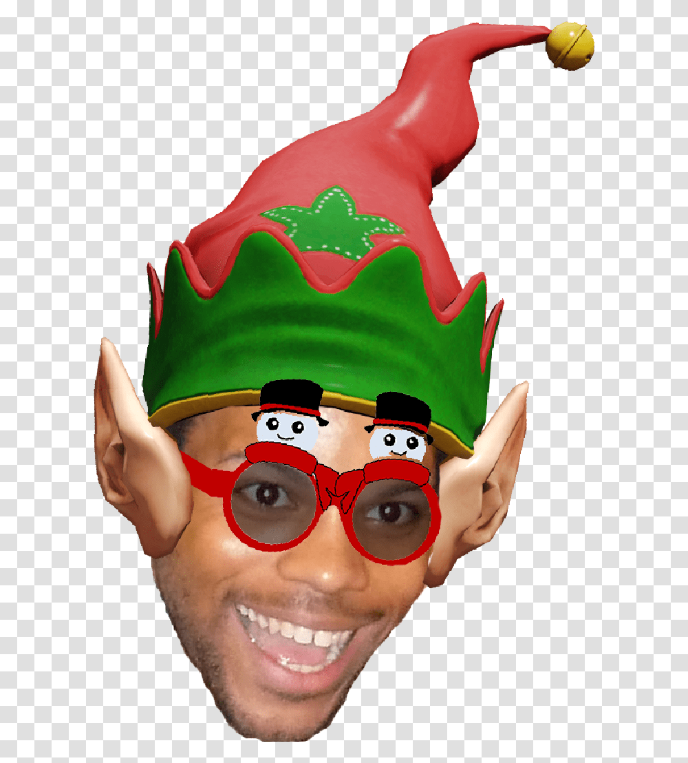 Download Elf Christmas Hat Uokplrs Trihard Twitch Emote, Person, Human, Sunglasses, Accessories Transparent Png
