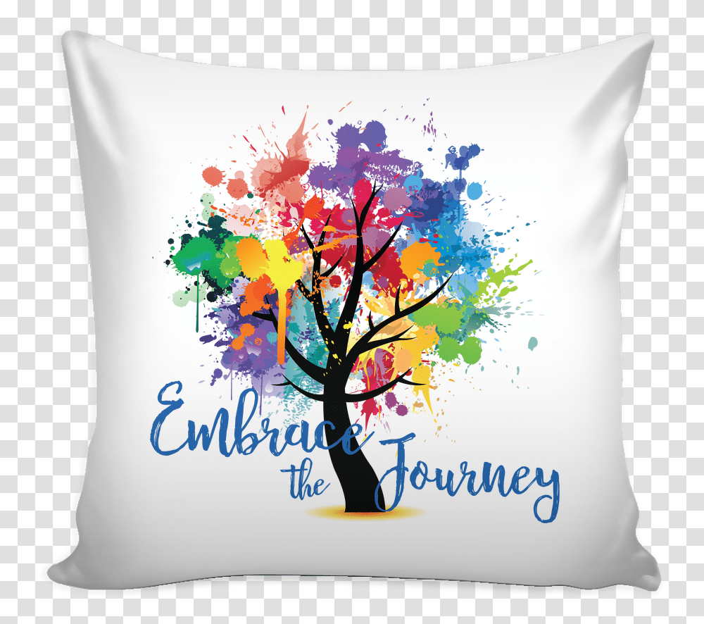 Download Embrace The Journey W Abstract Tree Of Life Rainbow Painting On Wall, Pillow, Cushion, Plant, Graphics Transparent Png