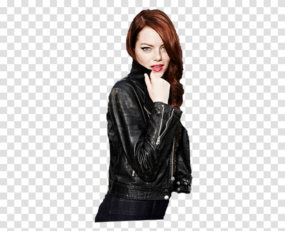 Download Emma Stone Clipart By Linamac Model Image Emma Stone Red Hair Pictures Background, Clothing, Apparel, Jacket, Coat Transparent Png