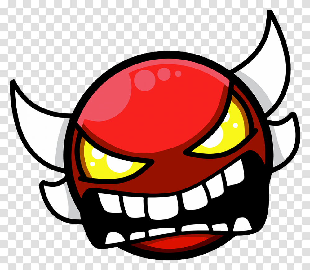 Download Emoticon Geometry Youtube Smiley Demon Dash Hq Geometry Dash Demon Face, Angry Birds, Label, Text, Sticker Transparent Png